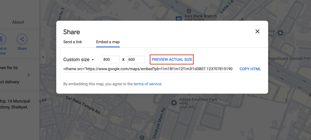 Google maps embed size selection